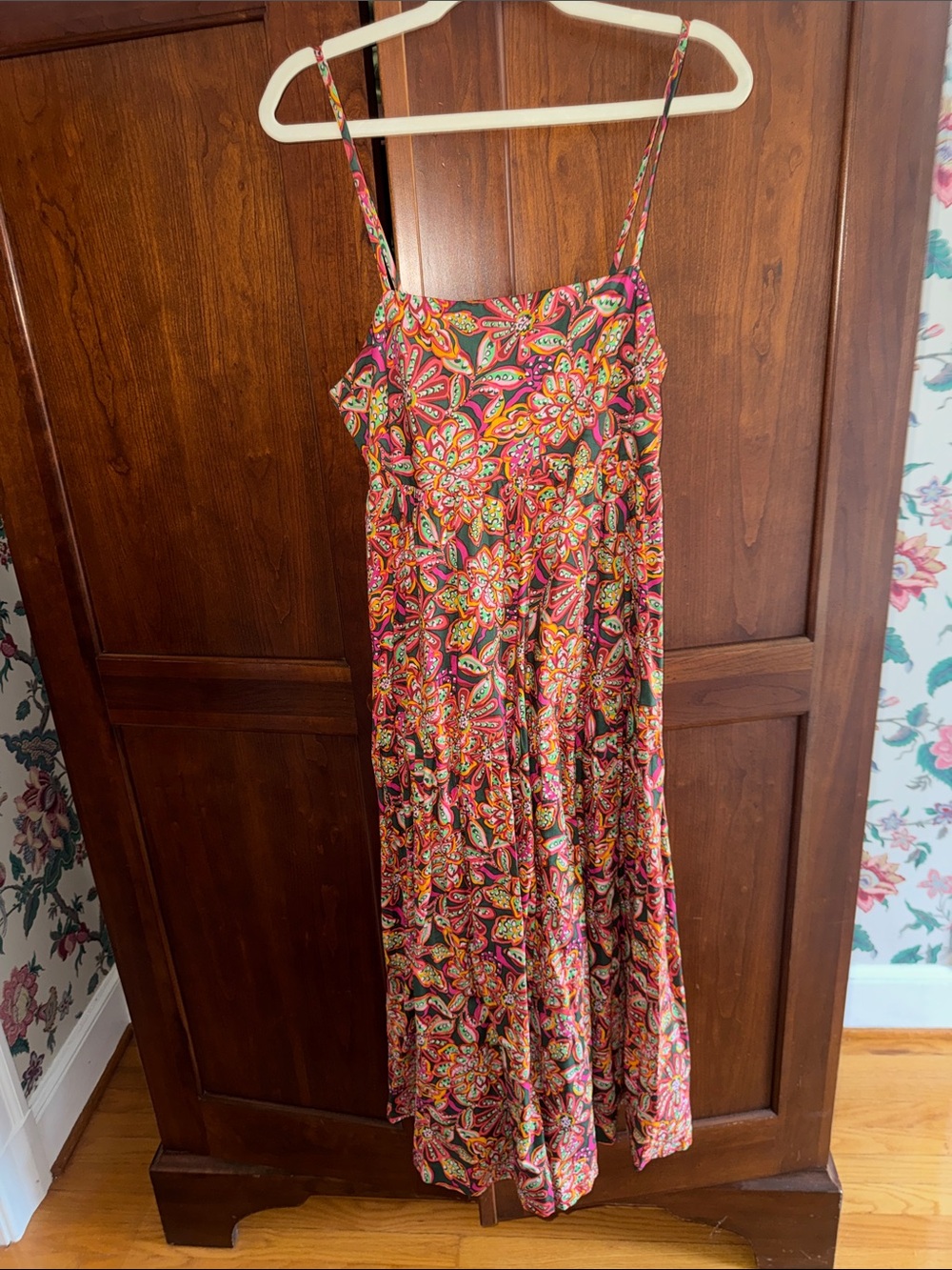J. Crew Bright Pink Paisley Maxi Dress with Spaghetti Straps